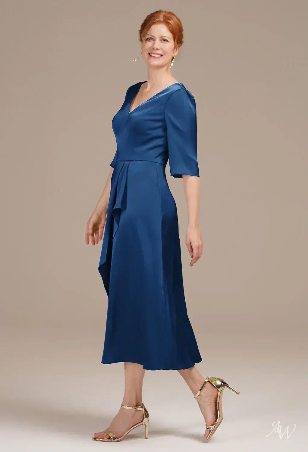 フォーマル・ドレス・スーツ A.V.V. Ceremony dress with shoes AW Zephyrine Dress, Deep Claret Satin Charmeuse Tea Length V-Neck